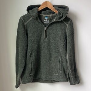 Kuhl Women's Alfpaca Fleece 1/4 Zip Hoodie Olive Green Thumbholes Size S
